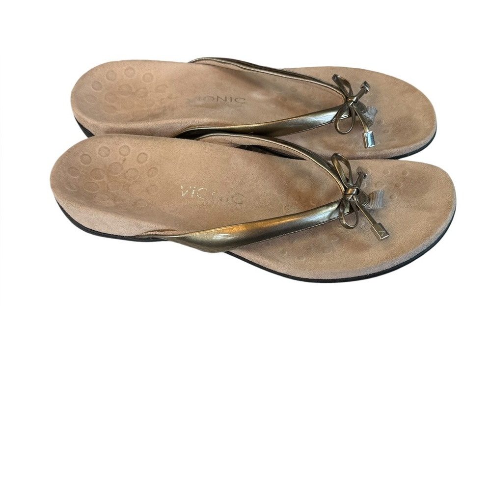 Vionic Bella II Gold Bow Toe Post Thong Flip Flop Sandal Comfort Size 10 - Picture 4 of 13